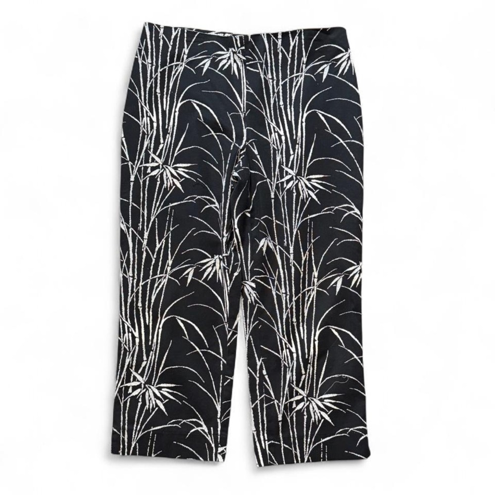 Talbots Black & White Banboo‎ Print Cropped Wide Leg Pants, Women's Size 12